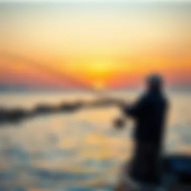 Early Morning Serenity A fisherman casting a line at sunrise