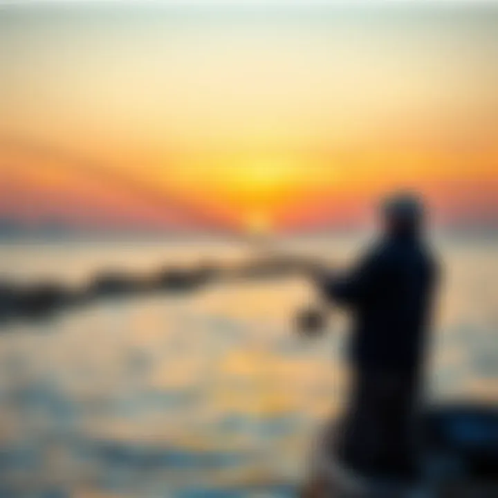 Early Morning Serenity A fisherman casting a line at sunrise