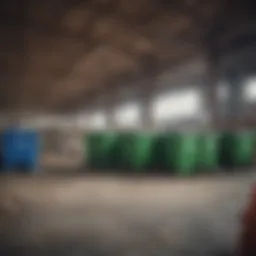 A modern recycling center showcasing various bins for eco-friendly disposal.