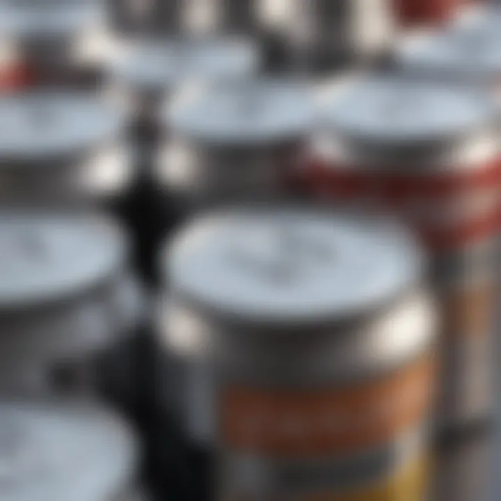 Close-up of aluminum can pricing tags