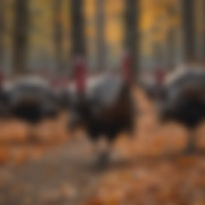 A flock of wild turkeys foraging in an urban park