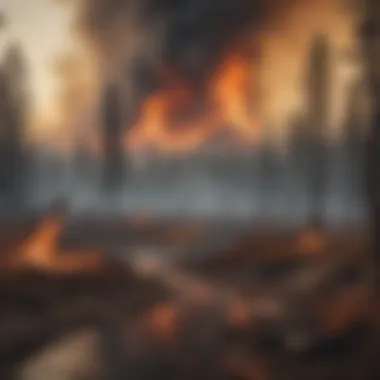 Burning Consequences: Wildfires Intensified by Global Warming Forest engulfed in smoke from wildfires exacerbated by global warming