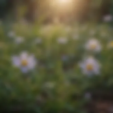 Close-up view of delicate shade-loving wildflowers in natural habitat