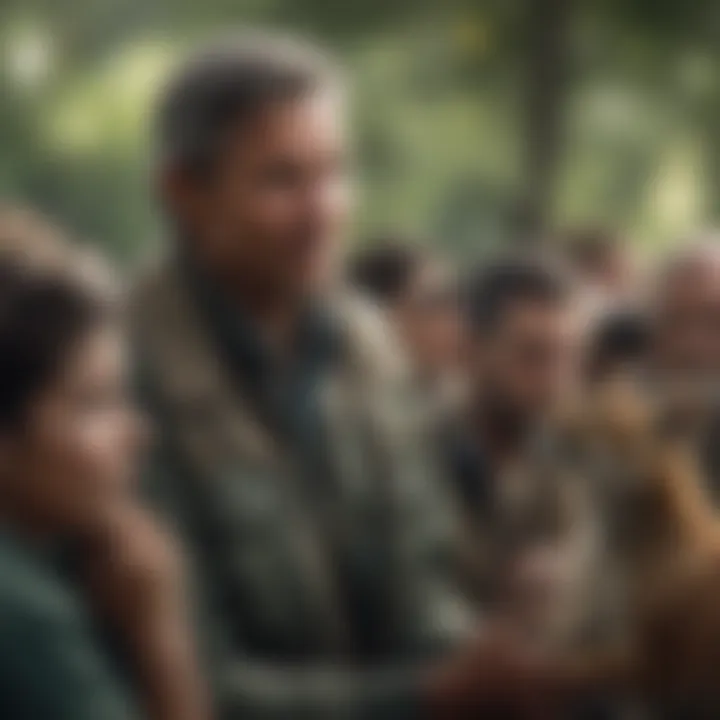 Wildlife educator interacting with a diverse audience during a presentation