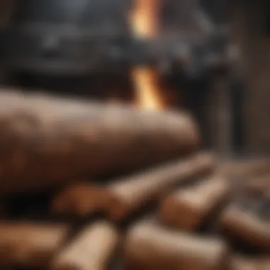 Inserting Wood Logs into Boiler Close-up of wood logs being inserted into a boiler