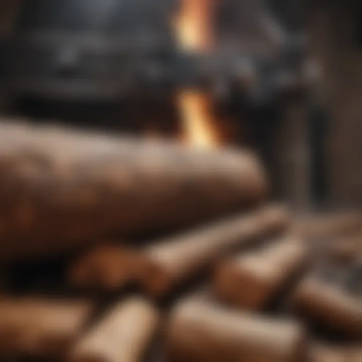 Inserting Wood Logs into Boiler Close-up of wood logs being inserted into a boiler