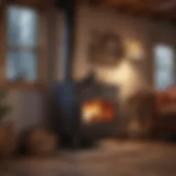 Traditional wood burning furnace in a cozy living room setting